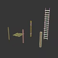 Scene Components Featuring Wooden Ladder And Frame Support Structures 3d model