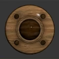 Wooden Decorative Disc With Central Dark Wooden Accent Surrounded By Circular Details On Smooth Surface