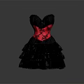 Feminine Black Dress With Red Lace Corset And Flowy Layered Tulle Skirt