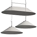 Three Contemporary Pendant Lights With Gray Conical Fabric Shades For Home Interior