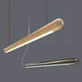 Modern Linear Pendant Lights With Wooden And Metal Finishes Illuminated In Minimalist Space