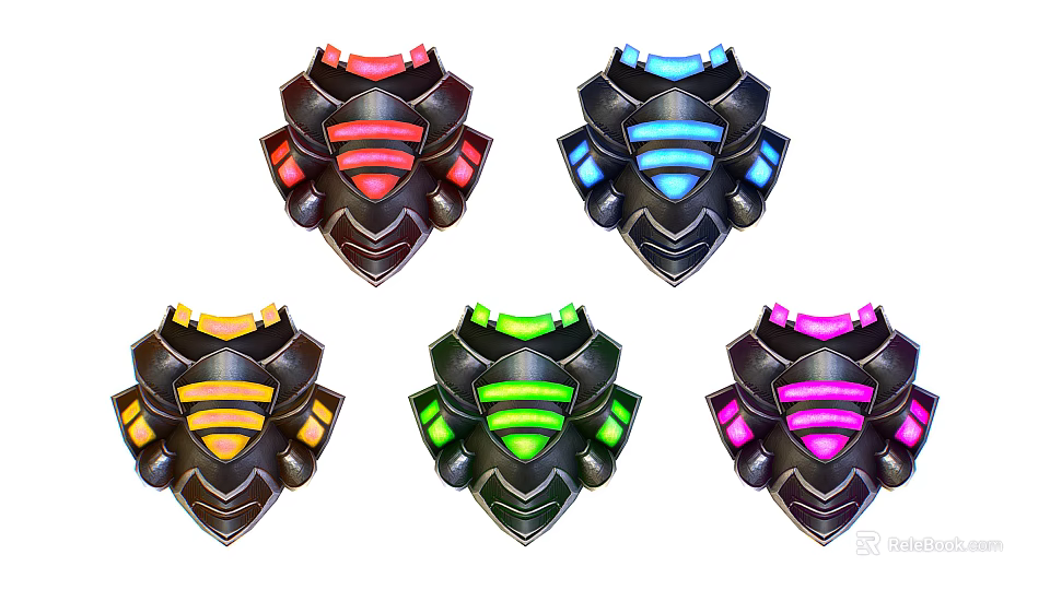 Black Shoulder Armor Pieces With Colorful Glowing Stripes In Various Colors 3d model 