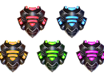 Black Shoulder Armor Pieces With Colorful Glowing Stripes In Various Colors 3d model