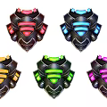 Black Shoulder Armor Pieces With Colorful Glowing Stripes In Various Colors