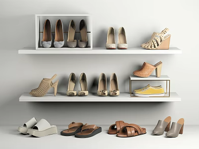 Women's Shoes Collection With High Heels Sandals And Flat Shoes On Shelf 3d model Women's Shoes Collection With High Heels Sandals And Flat Shoes On Shelf 3d model