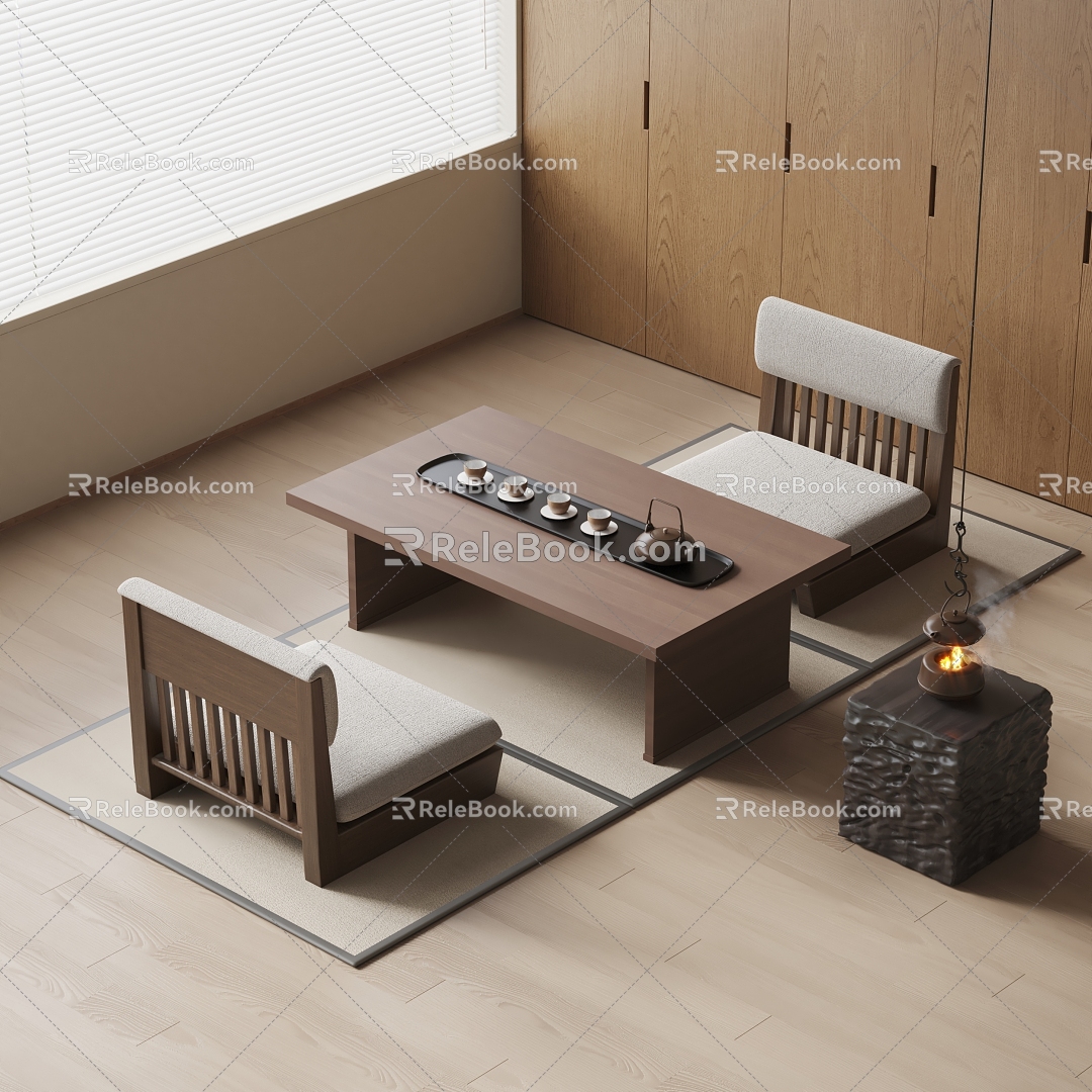 Japanese Tatami Tea Table and Chair Tea Set Tea Table 3d model