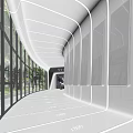 Modern Elevator Corridor With Spacious Design Large Glass Windows And Bright Natural Light 3d model