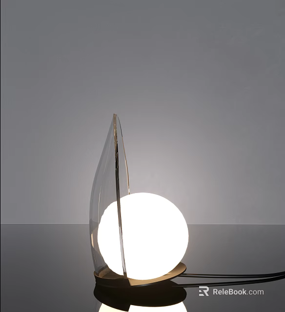 Modern Sleek Table Lamp With Curved Metallic Frame And White Globe Shade 3d model 