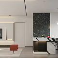 Modern Living And Dining Room Interior With Black Sofa Dining Table And Round Wall Art