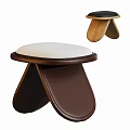 Stylish Round Stool With White Padded Cushion And Dark Brown Curved Legs Design