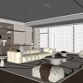 Modern Cream Style Restaurant Sofa Coffee Table Combination Lazy Sofa 3d model