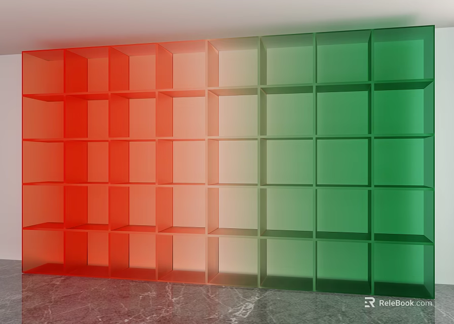 Modern Red And Green Cube Shaped Display Shelves With Multiple Tiered Grid Design 3d model 