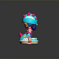 Cute Cartoon Character With Horned Helmet Yellow Goggles And Blue Pink Snake Creature