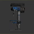 Industrial Drill Press Equipment With Metal Base Worktable And Blue Components