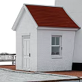 Lighthouse Structure Featuring Lantern Room Tower and Small White Cottage Red Roof 3d model