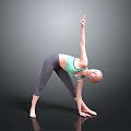 Woman Practicing Yoga in Green Tank Top Gray Leggings with Extended Arm and Bending Body