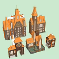Vintage European Building Models With Various Spires Clock Towers And Designs