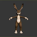 3D Animated Game Movie Character Brown White Rabbit Standing With Outstretched Arms