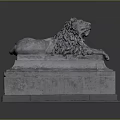 Reclining Stone Lion Sculpture With Detailed Mane On Rectangular Pedestal And Smooth Base 3d model