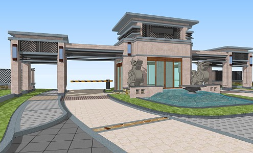 New Chinese Gate Community Entrance Gate 3d model