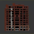 Red Brick Multi Story Building With Arched And Rectangular Windows And Ground Floor Entrance 3d model