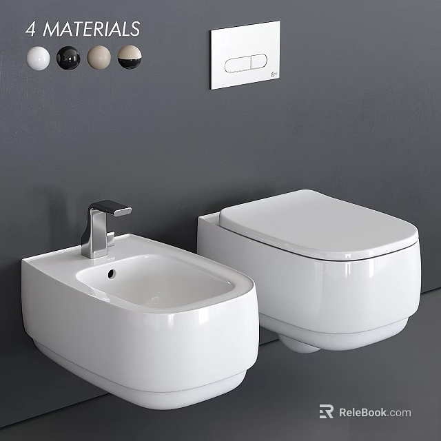Modern Bathroom With White Wall Mounted Toilet And Ceramic Sink Fixture 3d model 