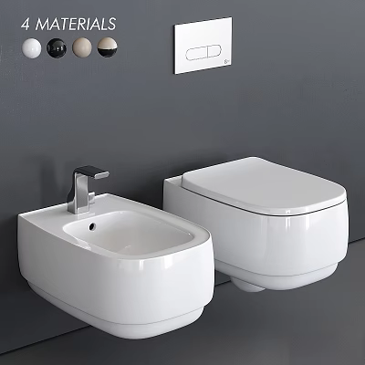 Modern Bathroom With White Wall Mounted Toilet And Ceramic Sink Fixture 3d model