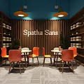 Billiard Room With Blue Walls Red FRANCHISE Lettering Orange Sofas And Pendant Lights