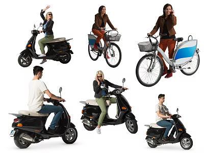 People Riding Various Types Of Scooters Bicycles And Electric Vehicles 3d model