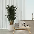 Bathroom With Round Bathtub White Curtains Green Plants And Cliff Sea View