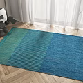 Blue and Teal Striped Square Carpet on Wooden Floor in Modern Interior