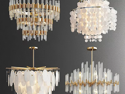Modern Unique Design Chandeliers With Crystal Drops And Metal Frames For Interior Decor 3d model