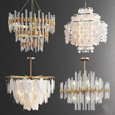 Modern Unique Design Chandeliers With Crystal Drops And Metal Frames For Interior Decor 3d model
