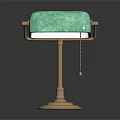 Furniture Table Lamp with Light Green Lampshade Brass Stand Circular Base and Chain Detail