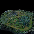 3D Cartoon Island Scene With Green Meadows Rivers Trees And Small Buildings