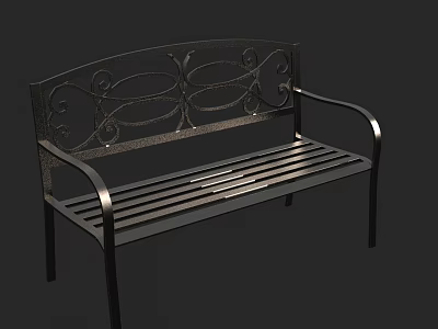 Ornate Metal Roadside Bench With Armrests And Slatted Seat Design 3d model