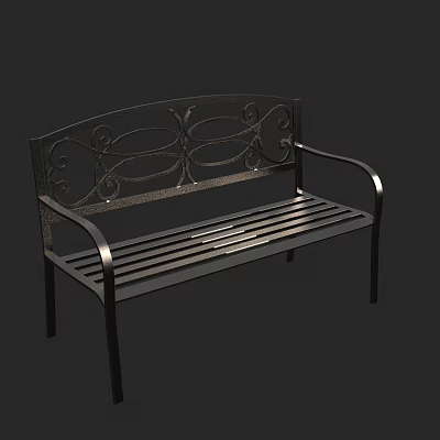 Ornate Metal Roadside Bench With Armrests And Slatted Seat Design 3d model