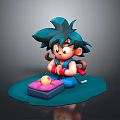 Cute Blue Haired Creature Character Sitting Holding Pink Box with Yellow Decoration in Cartoon Style