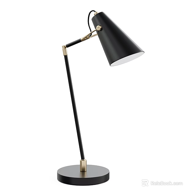 Modern Minimalist Table Lamp With Black Shade Adjustable Metal Arm And Round Base 3d model 