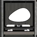 Modern Bathroom Vanity Design With Double Sinks Oval Mirror Marble Backsplash And Folded Towels