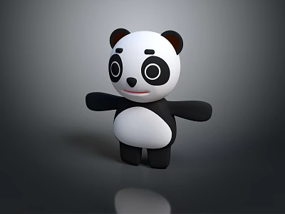Cute Cartoon Panda Toy With Big Eyes And Black White Fur Standing On Shiny Surface 3d model