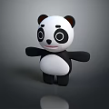 Cute Cartoon Panda Toy With Big Eyes And Black White Fur Standing On Shiny Surface