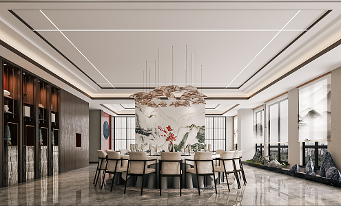 New Chinese-style private room hotel catering private room catering large box restaurant large private room art chandelier round table and chair 3d model