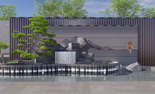 New Chinese style waterscape sketch rockery waterscape wall water drop landscape stone courtyard sketch stacked water 3d model