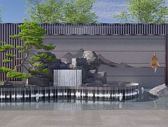 New Chinese style waterscape sketch rockery waterscape wall water drop landscape stone courtyard sketch stacked water 3d model