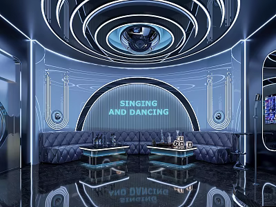 Cyberpunk Style KTV Room With Neon Lights And Tufted Sofas 3d model