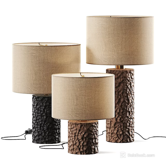 Modern Table Lamps With Beige Fabric Shades And Textured Black Brown Bases For Home Decor 3d model 