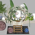 Tropical Plants Photo Check-in Spot With Wreath Decoration Wooden Ladder And Decorative Spheres