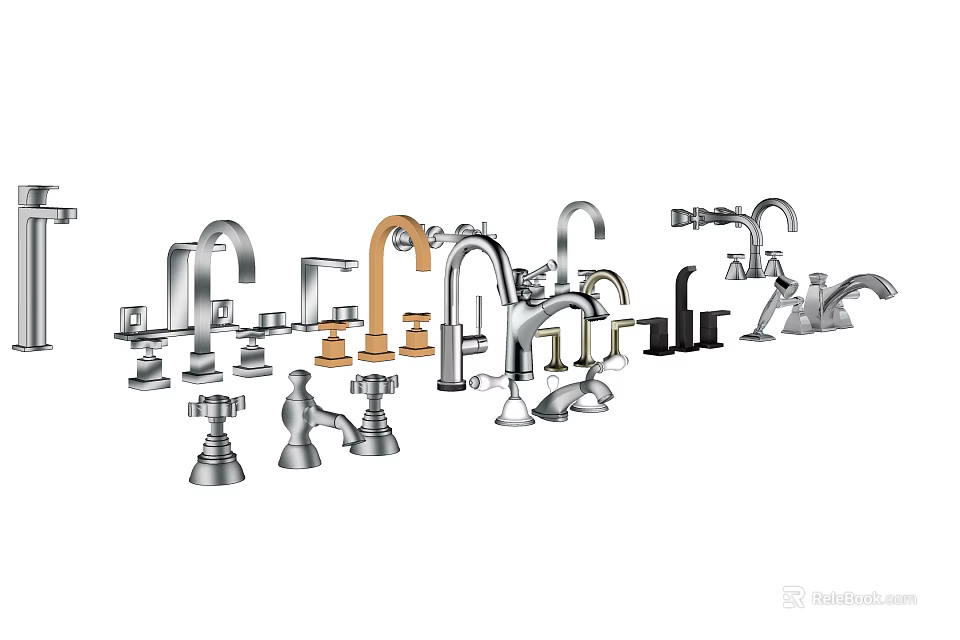 Collection of Various Faucet Designs in Chrome Brass and Black Finishes 3d model 