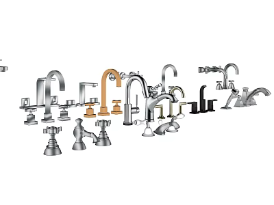 Collection of Various Faucet Designs in Chrome Brass and Black Finishes 3d model